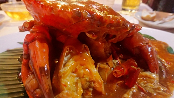 Eating chilli crab in Singapore